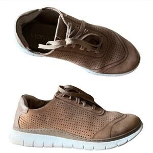 VIONIC tan walking shoe sneaker flat comfy non skid perforated women’s size 8